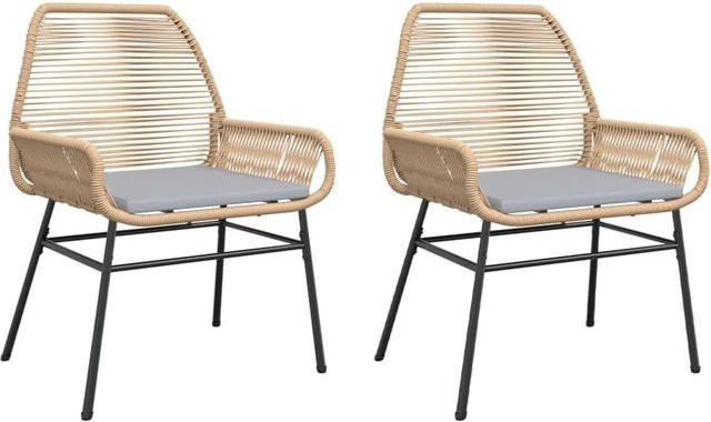 vidaXL Gartenstühle Set aus 2 Stück in Braun mit Kissen aus Poly Rattan und pulverbeschichtetem Stahl - Bild 1