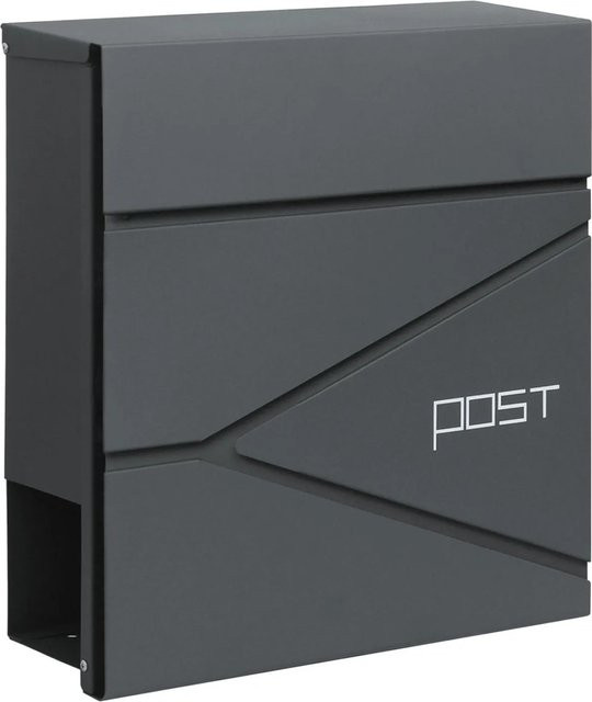 KARAT Wandbriefkasten Armand aus Stahl mit Zeitungsfach und C4-Einwurfklappe, Anthrazit, B/T/H: 37,0 x 10,5 x 37,0 cm - Bild 1