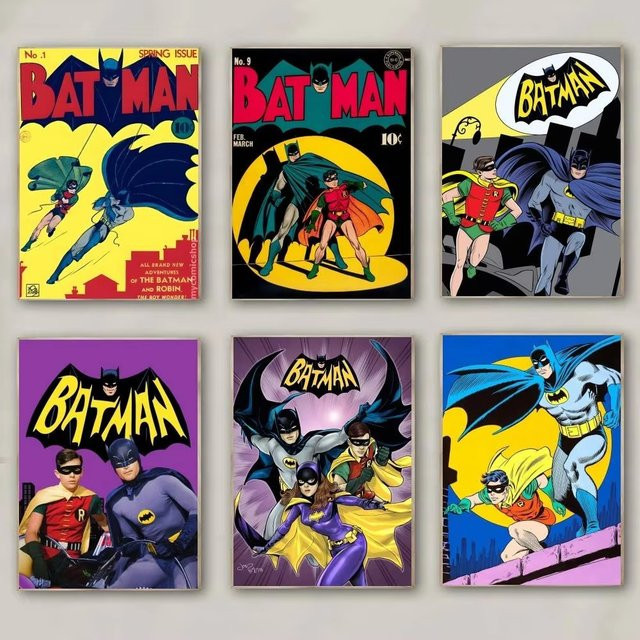 KAYOU Cartoon B-Batman Classics Poster, selbstklebender Kunst-Aufkleber aus wasserfestem Papier in Multicolour, rechteckiges Retro-Wanddekor - Bild 1