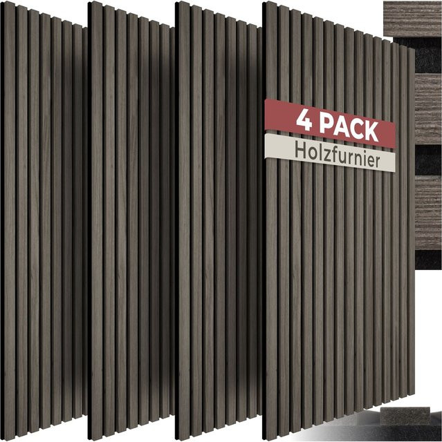 tectake Akustikpaneele Wandgestaltung in Eiche grau aus MDF und Echtholzfurnier - Bild 1