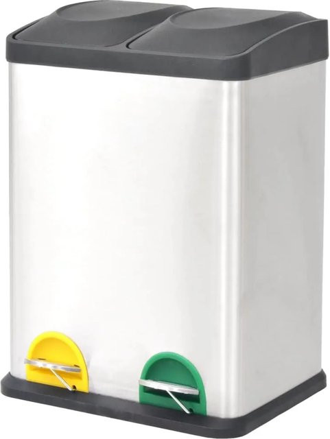 vidaXL Treteimer aus Edelstahl mit Soft-Close-Funktion und herausnehmbarem Inneneimer, Silber/Schwarz, Volumen: 36 l - Bild 1