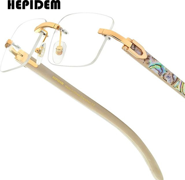 HEPIDEM Buffalo Horn Brille, randlos, weiß, Unisex - Bild 1