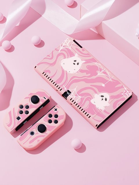 Ghost Schutzhülle für Nintendo Switch OLED in Pink, tragbare und trennbare Hülle für Joycons - Bild 1