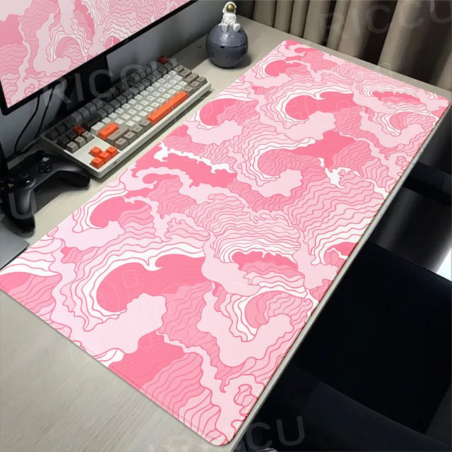 Riccu Gamer-Mousepad in Rosa mit Wellen-Design als große Schreibtischunterlage für PC und E-Sports - Bild 1