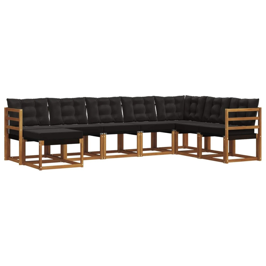 vidaXL Outdoor-Sofagarnitur 8-teilig L-Form aus Akazienholz und Textilene in Natur und Schwarz mit Kissen - Bild 2