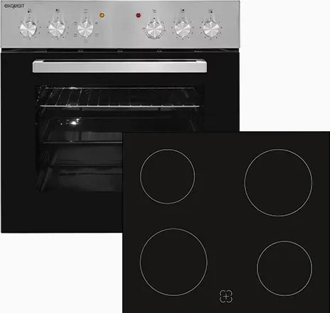 Exquisit EHE 156-2.1 Herd-Set in Silber mit Glaskeramik-Kochfeld und Elektrobackofen, B/T/H: 59,0 x 53,0 x 89,5 cm - Bild 1