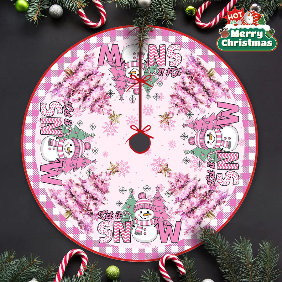 VIKAMA Weihnachtsbaum Rock mit rosa Cartoon-Schneemann und kariertem Besatz in Pink - Bild 3