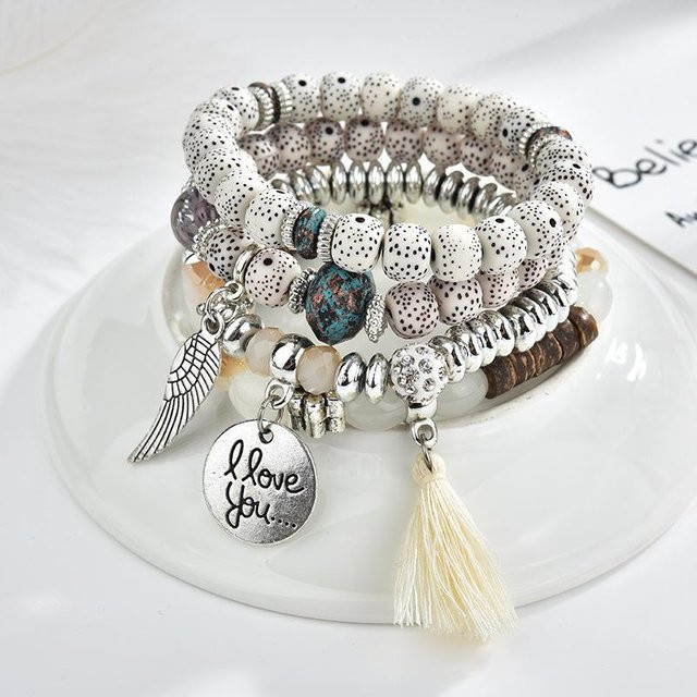 Armband 4-teiliges Set, Messing, Kristall, Türkis, Damen - Bild 1