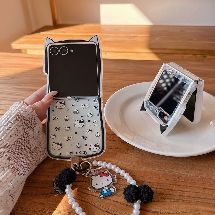 Sanrio Hello Kitty Handyhülle mit Polka Dot und Schleifen für Samsung Galaxy Z Flip 7 6 5 4 3, weiche TPU-Abdeckung mit Trageschlaufe, Weiß - Bild 3
