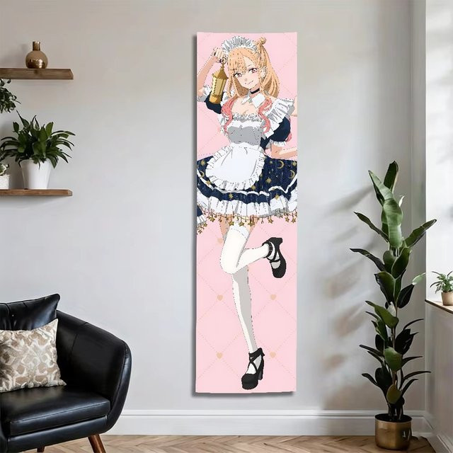 VIKAMA Kitagawa Kaimu Anime-Wandteppich mit Dienstmädchen-Motiv in Pink, Wandbehang für dein Schlafzimmer, Breite: 150 cm, Höhe: 40 cm - Bild 1