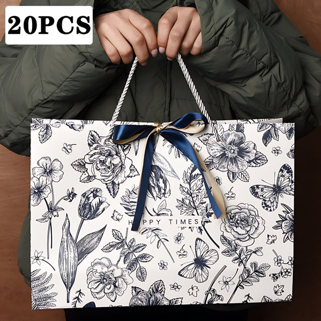 Premium Papiertüten mit Band für Muttertag und Geburtstag, weiße Geschenktüten aus Papier, 10 oder 20 Stück - Bild 1