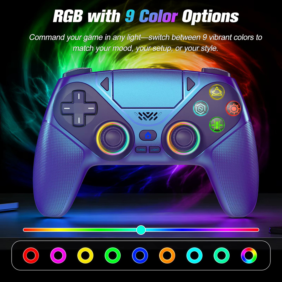 Bonacell Kabelloser Controller für PlayStation 5, PS5 Pro, Slim und PC mit RGB-Joystick, Turbo-Funktion und Doppelvibration in Weiß und Multicolour - Bild 2