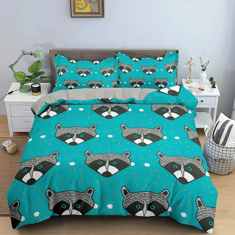 Bettwäscheset Waschbär aus Mikrofaser in Grau für Erwachsene und Kinder, bestehend aus Bettbezug und Kissenbezug, B/H: 210 x 210 cm - Bild 2