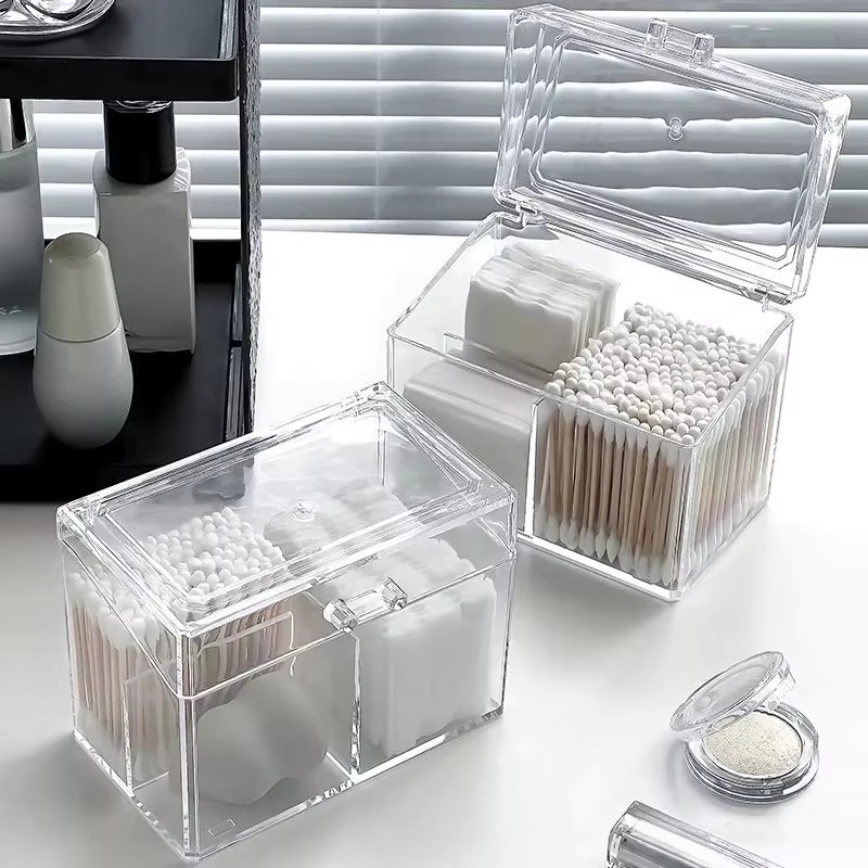 Multifunktionale Aufbewahrungsbox aus Acryl in Transparent zur Organisation von Make-up, Wattestäbchen und Haaraccessoires - Bild 2