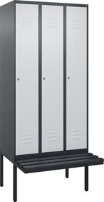 C+P Spind Classic PLUS Garderobenschrank mit Sitzbank, 3 Abteile, Schwarzgrau, B/T/H: 212,0 x 90,0 x 81,5 cm - Bild 1