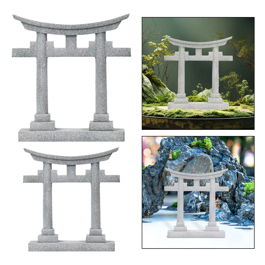 Kesoto Japanisches Torii-Tor Aquarium-Dekoration aus PVC in Grau als Landschaftsornament und Versteckhöhle - Bild 3