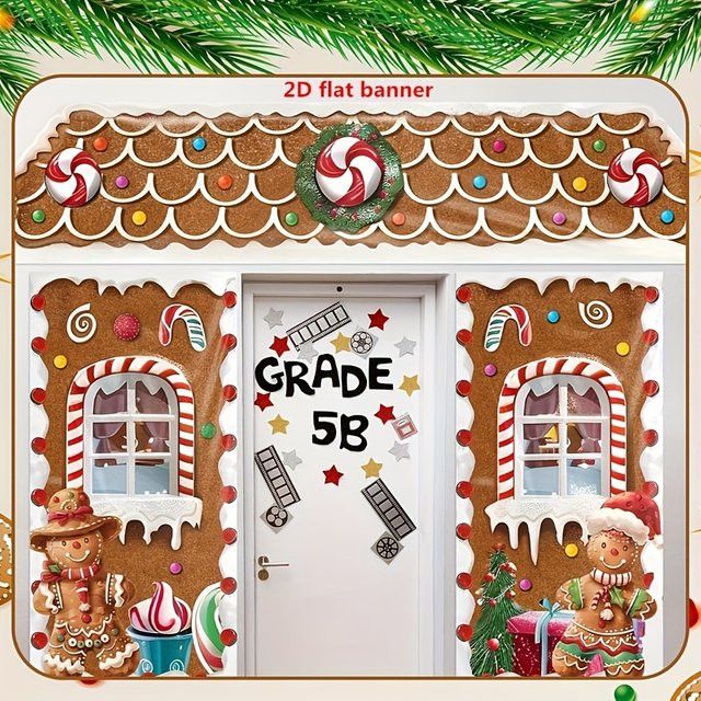 VIKAMA 3-teiliges Türbanner-Set aus Polyester mit süßem Lebkuchen-Design für Weihnachtsdekoration und Partyzubehör - Bild 1