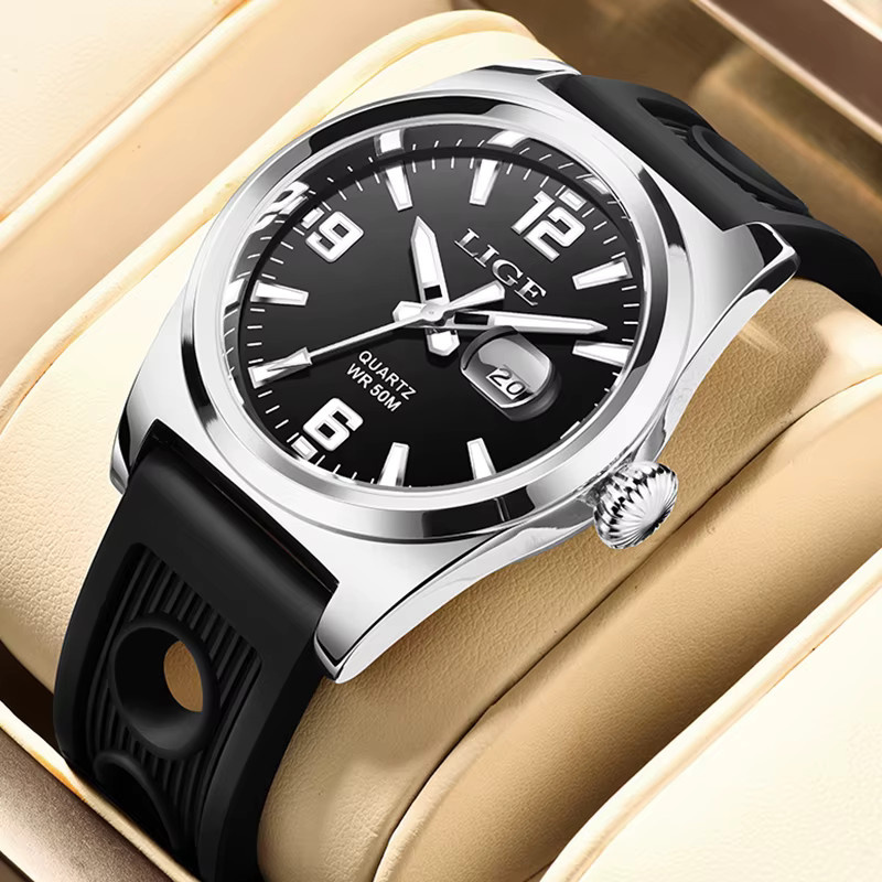 LIGE Armbanduhr Automatik, Silikon, Schwarz, Herren - Bild 6