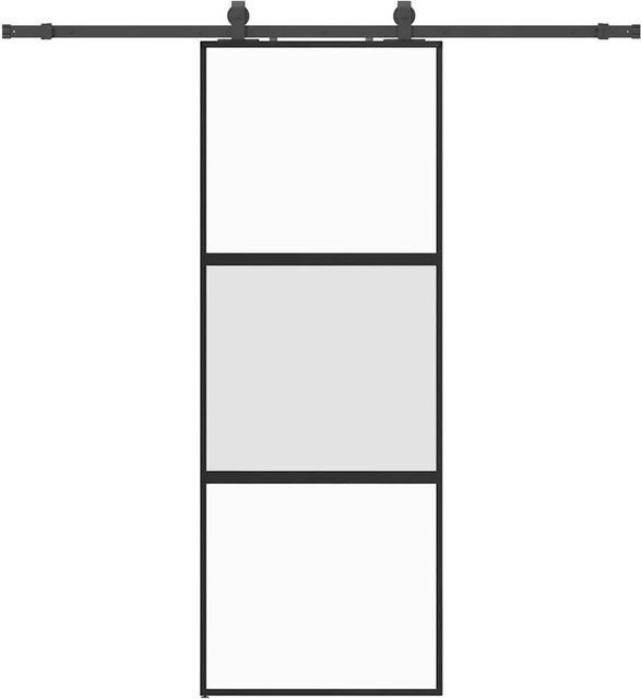vidaXL Schiebetür aus Hartglas mit Beschlag in Schwarz, B: 76 cm, H: 205 cm - Bild 1