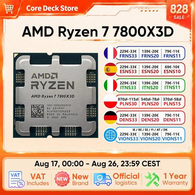 AMD Ryzen 7 7800X3D Prozessor mit 8 Kernen und 16 Threads, 4,2 GHz, Zen4 Architektur, AM5 Sockel, 96 MB Cache, DDR5 Unterstützung - Bild 1