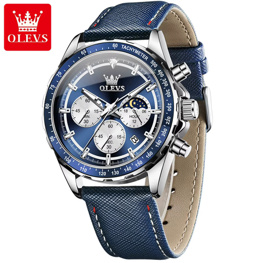 OLEVS Armbanduhr Chronograph, Quarz, Edelstahl, Blau, Herren - Bild 2
