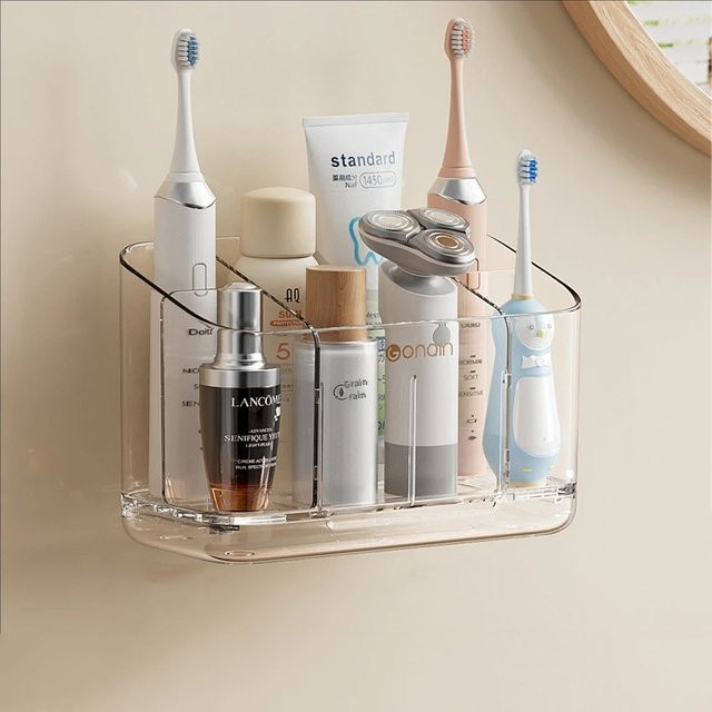 Enyawell Elektrischer Zahnbürstenhalter für das Badezimmer, Wandhalterung aus Kunststoff in Transparent, ohne Bohren, Bad-Caddy und Shampoo-Aufbewahrungsregal - Bild 1