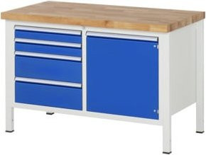 RAU Werkbank Serie 8470A2 in Grau und Blau mit 4 Schubladen und 1 Tür, B/T/H: 125,0 x 70,0 x 84,0 cm - Bild 1
