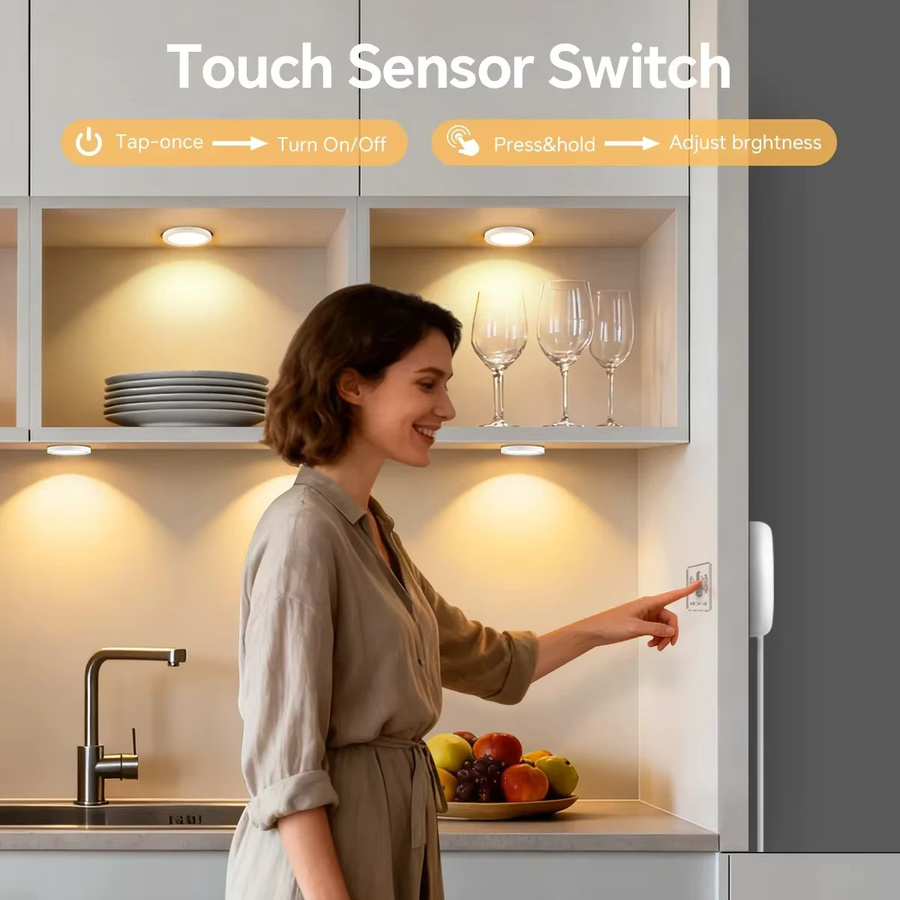 AIMENGTE DC12V LED-Deckenspot in Weiß, dimmbarer LED-Lampenset mit Touch-Sensor für Vitrinen und Möbel, rund - Bild 2