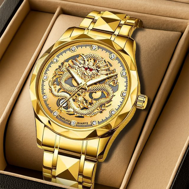 MEIRUIQI Armbanduhr, Quarz, Edelstahl, Gold, Gelbes Zifferblatt, Herren - Bild 1
