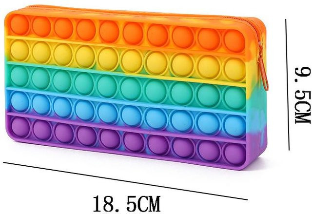 Regenbogen Federmäppchen aus Silikon mit Push Bubble Fidget Funktion als Schreibwaren Aufbewahrungstasche für Kinder - Bild 1