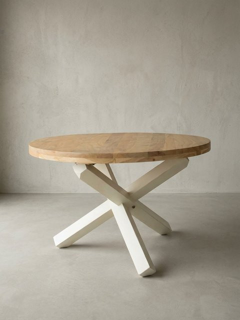 Runder Esstisch aus Massivholz Akazie im Landhausstil von KADIMA DESIGN, Farbe Braun, Durchmesser: 120 cm, Höhe: 75 cm - Bild 1
