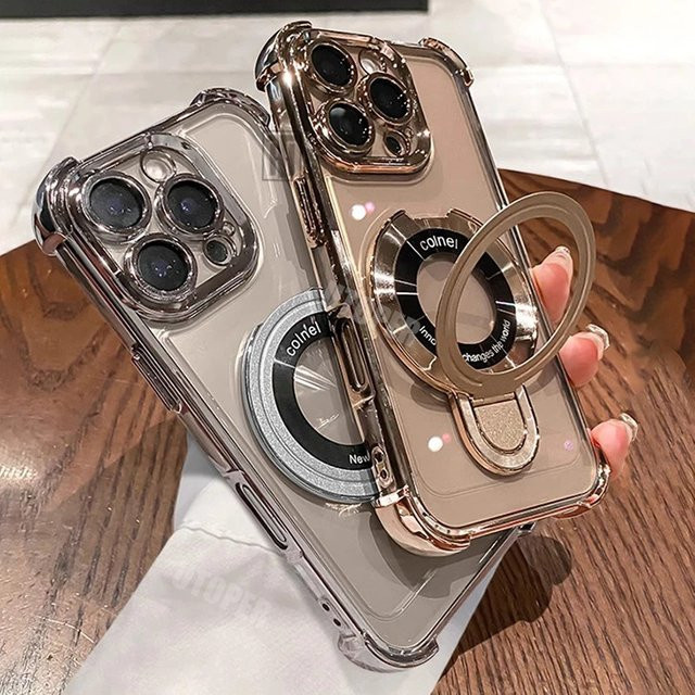 Magnetische TPU-Handyhülle mit weichem Kickstand und 4-Punkt-Anti-Fall-Schutz für Apple iPhone 17 16 15 14 13 12 11 Pro Max Plus, Farbe: Pink/Transparent - Bild 1