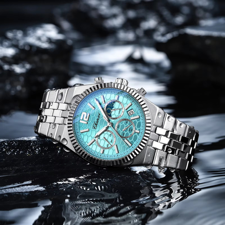 CHENXI Armbanduhr Chronograph, Quarz, Edelstahl, Blau, Herren - Bild 3