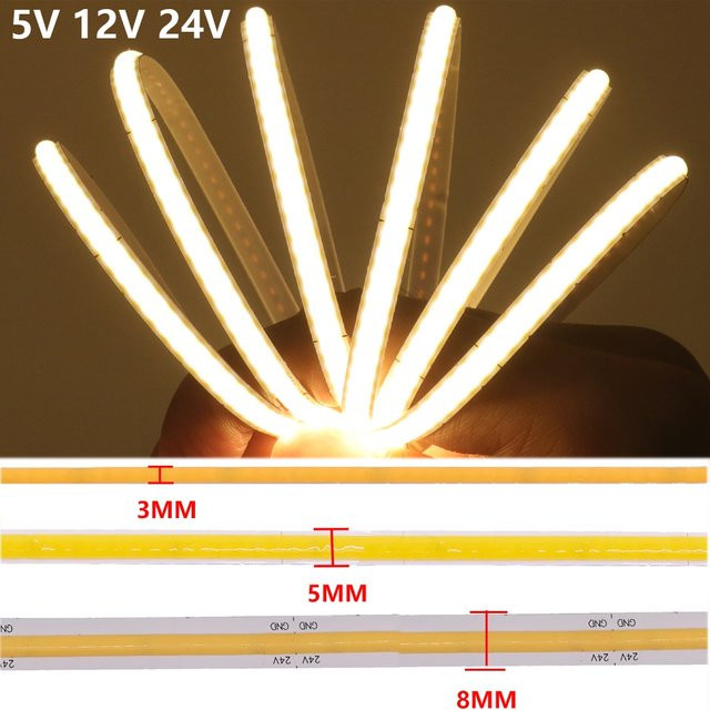 XUNATA COB LED Streifen mit hoher Dichte 320 LEDs/m, dimmbar, RA90, 5V 12V 24V, flexible lineare Beleuchtung - Bild 1