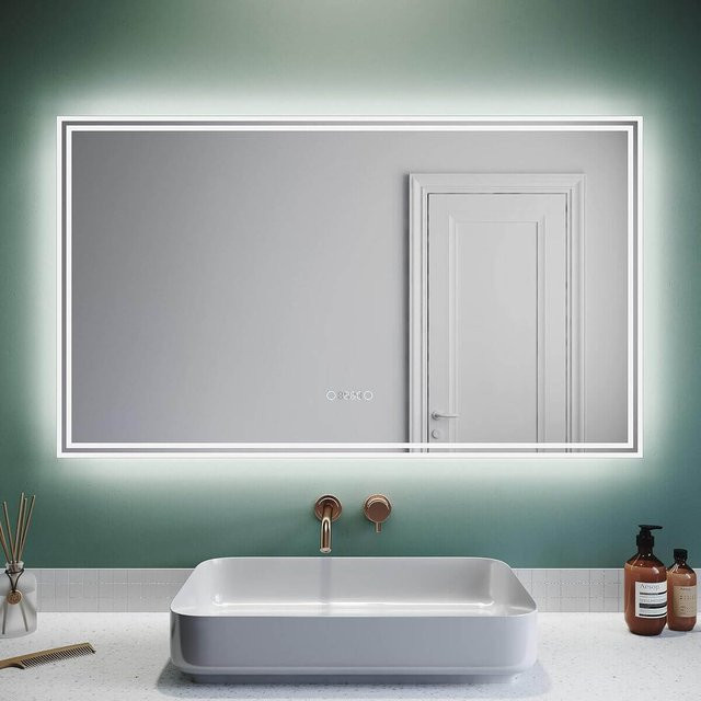 SONNI Badspiegel mit LED-Beleuchtung, Bluetooth und Uhr, beschlagfrei, Touch-Schalter, Weiß, B: 70 cm - Bild 1