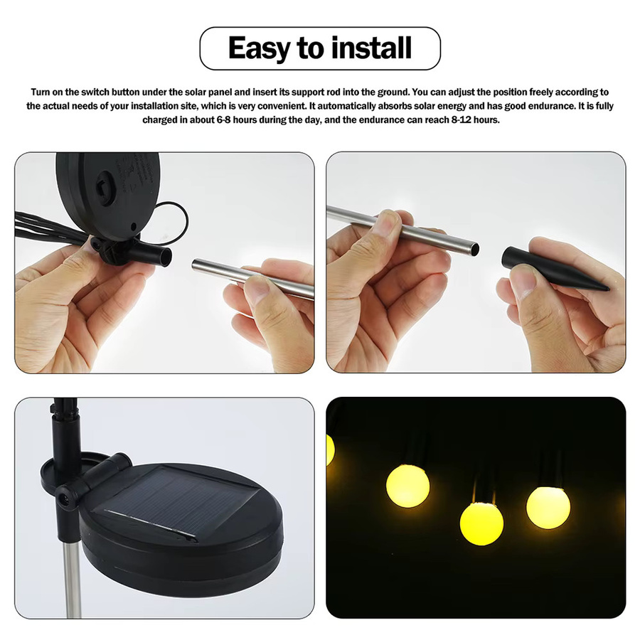 OSIDEN LED Solar Glühwürmchen-Lichterkette für den Außenbereich, dekorative Gartenbeleuchtung IP44 für Rasen, Hof und Gehwege - Bild 5