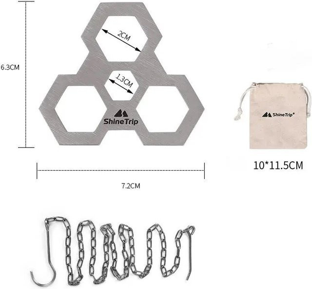 ShineTrip Outdoor Camping Grill Set aus Edelstahl mit dreibeinigem Aufhänger und Zünder in Silber - Bild 1