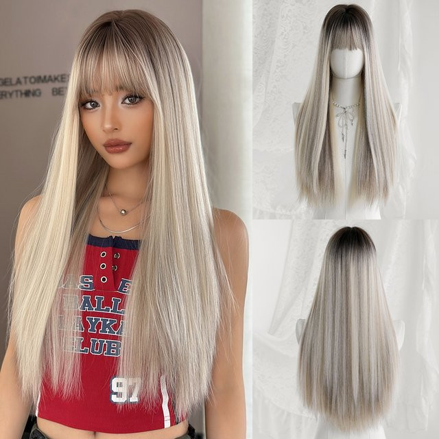 7JHH WIGS Perücke, platinfarben, lang, gerade, Damen - Bild 1