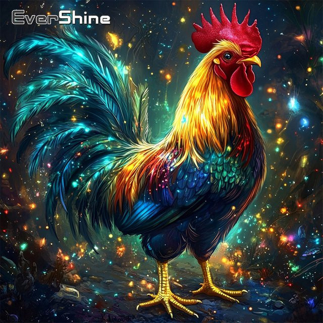EverShine Diamant-Stickerei DIY Bastelset Huhn als Strass-Gemälde in Multicolour mit quadratischen Diamant-Mosaiksteinen zur Wanddekoration - Bild 1