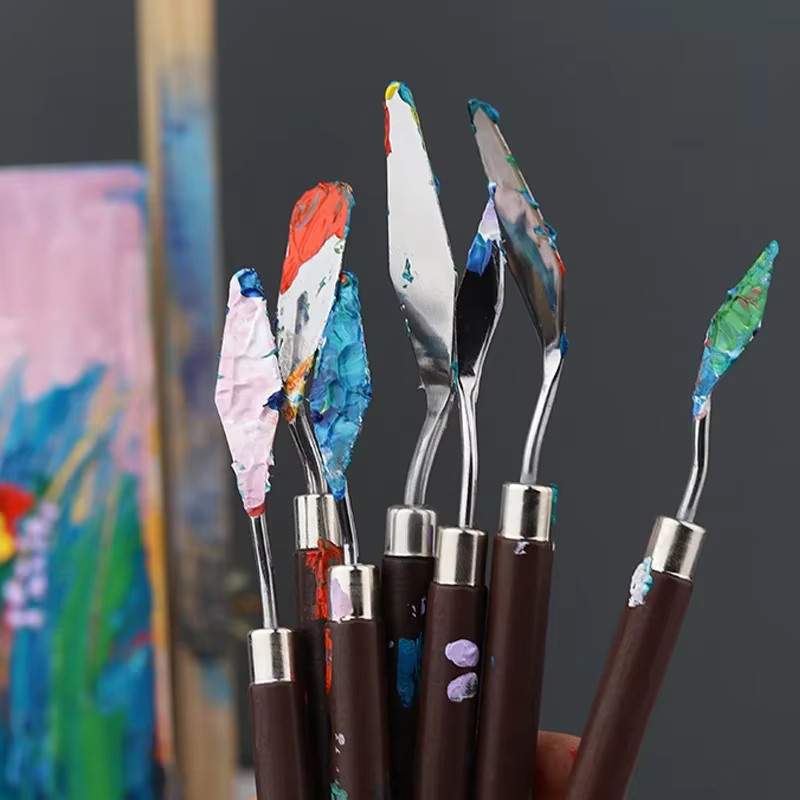 Set aus 5 oder 7 Malerspateln aus Edelstahl mit Holzgriff für Öl- und Aquarellmalerei - Bild 3