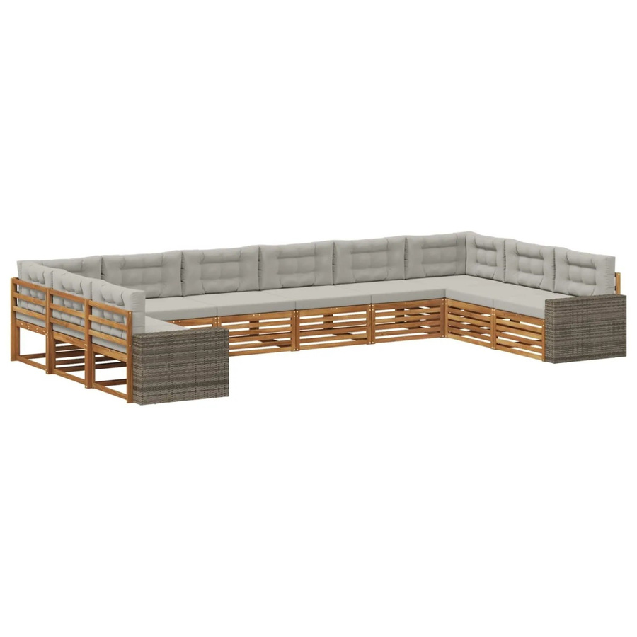 vidaXL Sofagarnitur aus Massivholz Akazie mit 10 Kissen im modernen Latten-Design - Bild 2