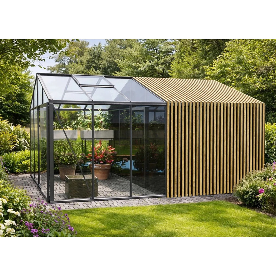 Bloomcabin Gewächshaus Klassik GHCLSAF5 mit Accoya-Fusion, integriertem Stauraum und Sicherheitsglas in Anthrazit - Bild 2