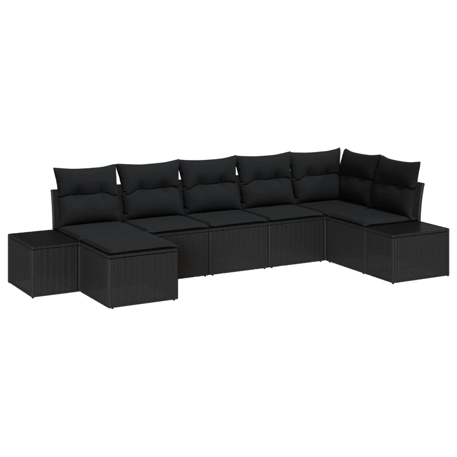 vidaXL 7-teiliges Garten-Sofa-Set aus Poly Rattan und Stahl in Schwarz mit Kissen und modernem L-Shape Design - Bild 2