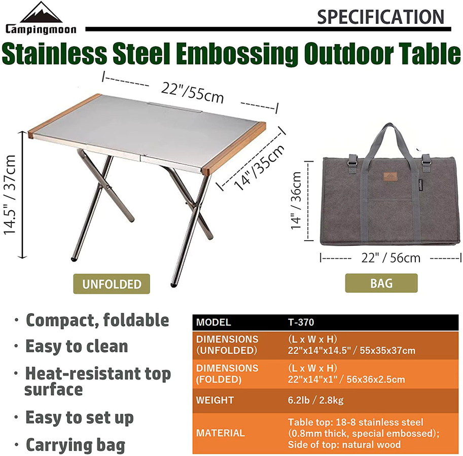 CAMPINGMOON Klappbarer Outdoor-Campingtisch T-370-1T aus Edelstahl in Silber - Bild 4