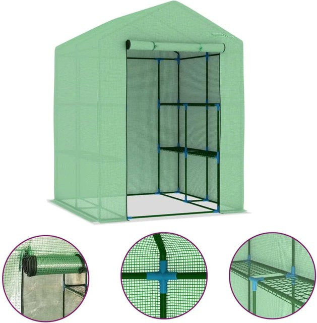 furnicato Gewächshaus aus pulverbeschichtetem Stahl mit Ablagen und PE-Netzgewebe, Grün, B/T/H: 143 x 143 x 195 cm - Bild 1