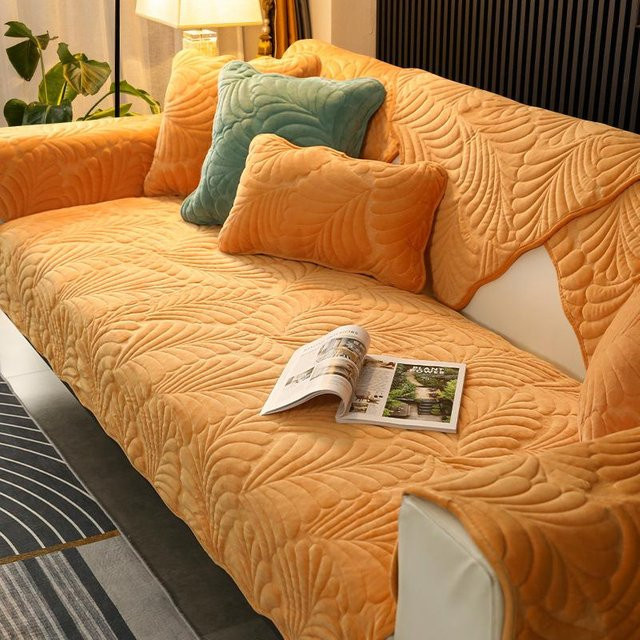 Weicher Plüsch Sofaüberwurf in Orange mit Jacquard-Design, rutschfeste Couchmatte für das Wohnzimmer, B/H: 30 x 50 cm - Bild 1