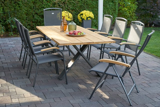 Hartman Xanadu Raffaelo Garten-Essgruppe aus Aluminium und Teakholz in Anthrazit mit 6 Stapelsesseln und 2 Klappstühlen, Tisch B: 220 cm, T: 100 cm - Bild 1