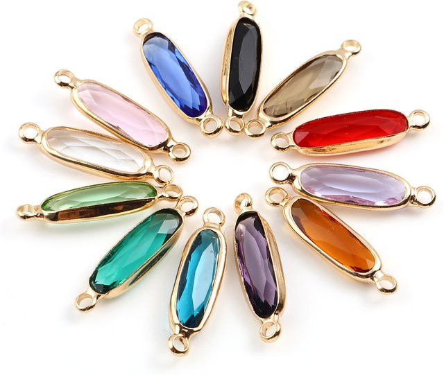 Doreen Charms, 5 Stück, ovale Glas Verbinder, Kupfer, Gold Farbe, 22mm x 6mm, Unisex - Bild 1