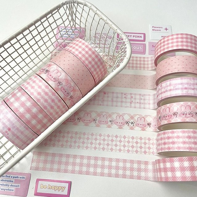 MINKYS Kawaii Kaninchen Washi Tape Set, 6er Pack, Pink, Dekorative Cartoon Klebebänder für Schule und Schreibwaren - Bild 1