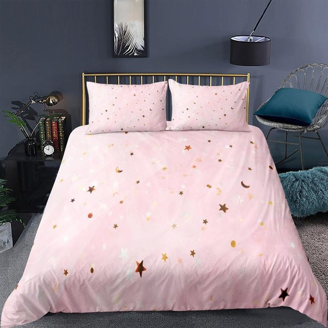 Luxuriöses 3D Bettwäscheset mit geometrischem Sternen-Print in Pink und Multicolour, Polyester, B/H: 135 x 200 cm - Bild 1